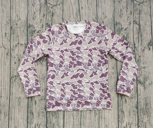 9.23 GT1124 Sample No Moq Fast Coming Adult Women Gray Camo Long Sleeves Western Tee Shirts Top