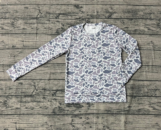 9.16 GT1127 Sample No Moq Fast Coming Adult Women Light Grey Camo Long Sleeves Yoga Tee Shirts Top