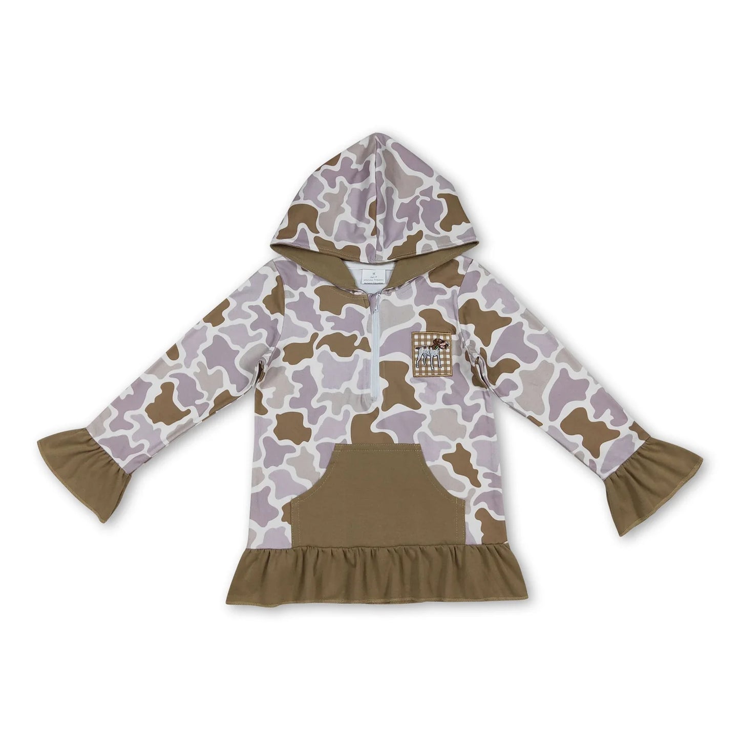 10.10 RTS Sibling Baby Boys Girls Embroidery Dog Duck Camo Pocket Zipper Hunting Hoodies Top