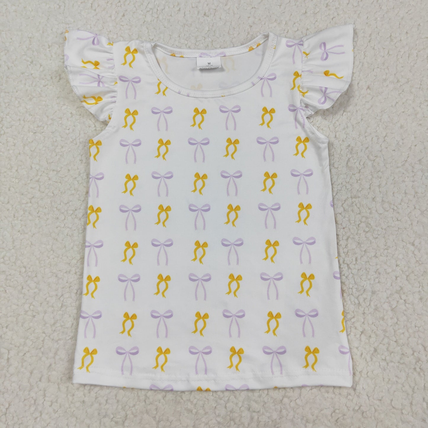RTS NO MOQ (In stock)GT1147 Baby Girls Summer Tops Baby Girls Yellow Lavender Bows Plaid Tee Shirts Top