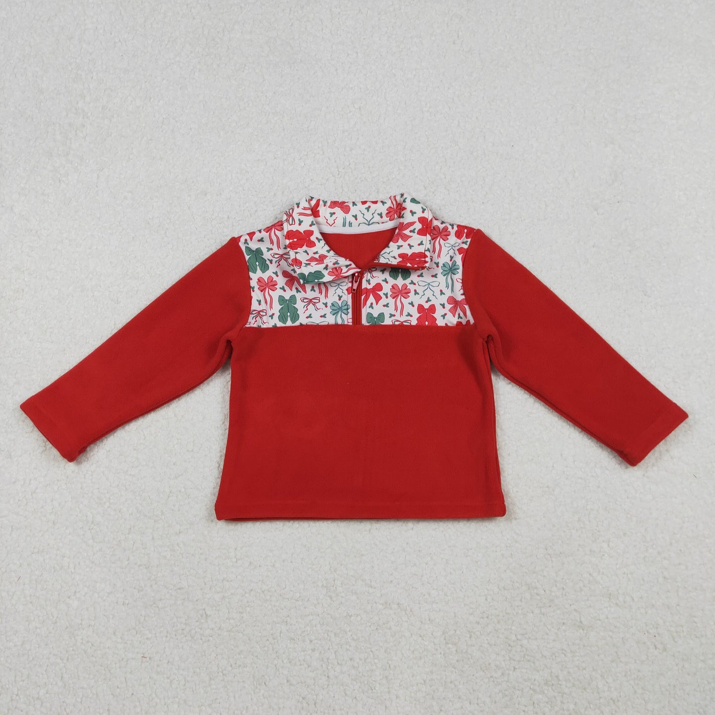 10.15 RTS NO MOQ (In stock)GT1150 Baby Girls Red Green Bows Christmas Zipper Pullover Top