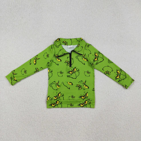 9.29 RTS Mama and Me Green Face Plaid Pocket Zipper Christmas Pullover Tops