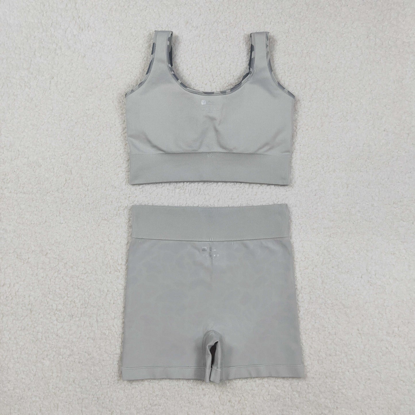RTS NO MOQ (In stock)GT1188+SS0643Adult Women's Yoga Outfits Grey Camo Knitted Yoga Crop Top And Bottoms Set