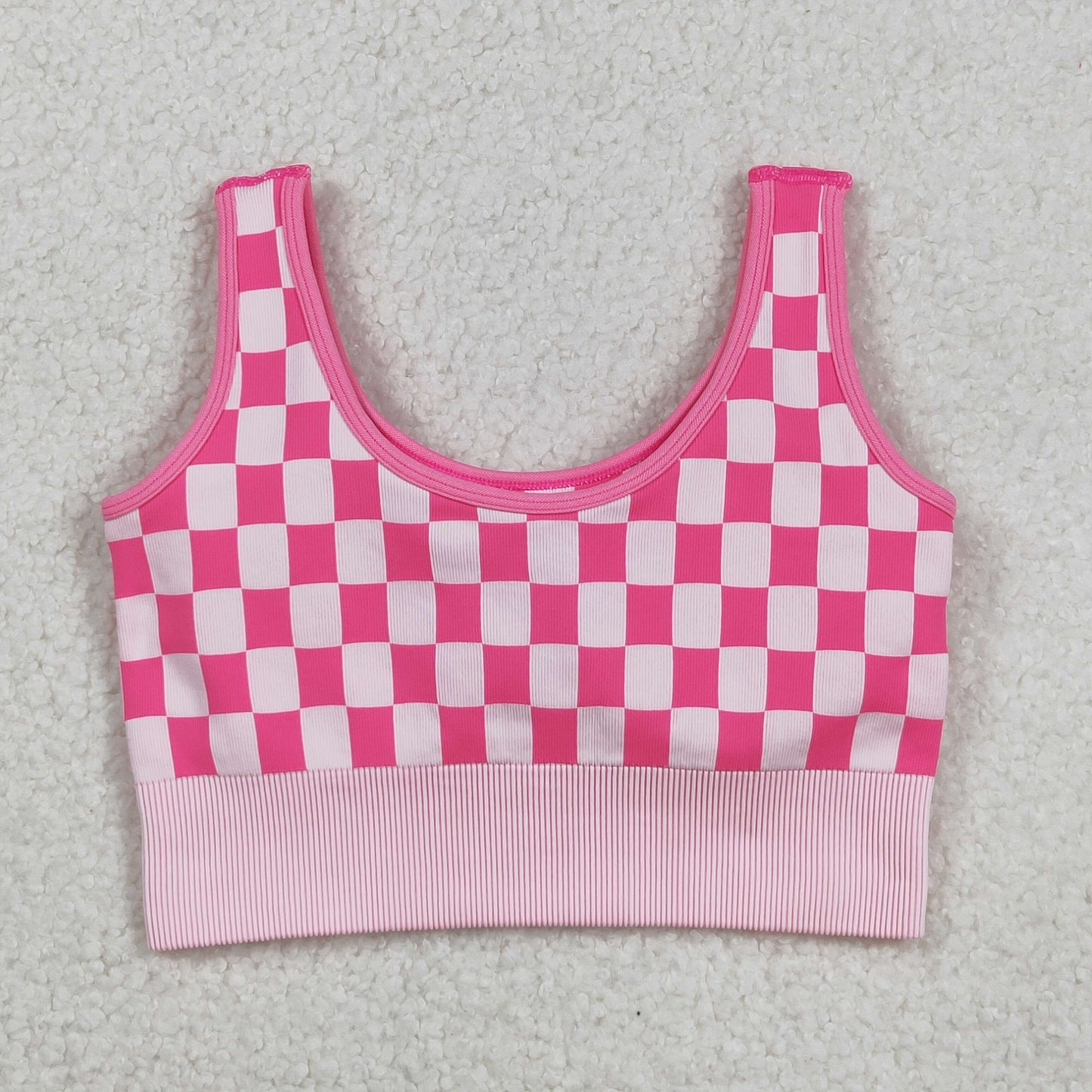 RTS NO MOQ (In stock)GT1190 Adult Women's Summer Tops Pink Plaid Sleeveless Activewear Top for Women