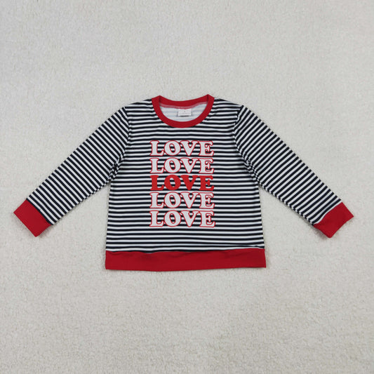 10.21 RTS NO MOQ (In stock)GT1237 Baby Girls Long Sleeve Tops Baby Girls Long Sleeve Black Stripe Loves Valentine Tee Shirts Top