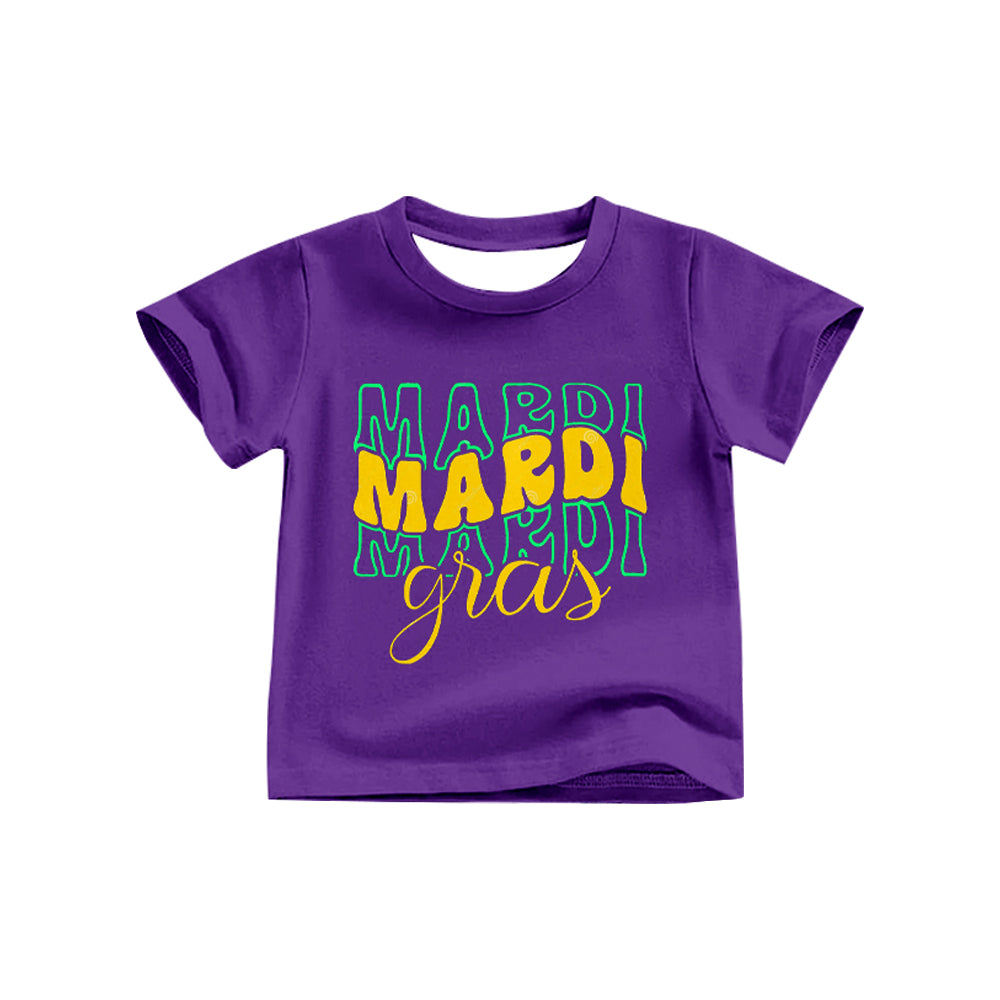 9.25 GT1253 Pre order No Moq Baby Girls Purple Short Sleeve Donuts Bows MARDI GRAS Tee Shirts Top