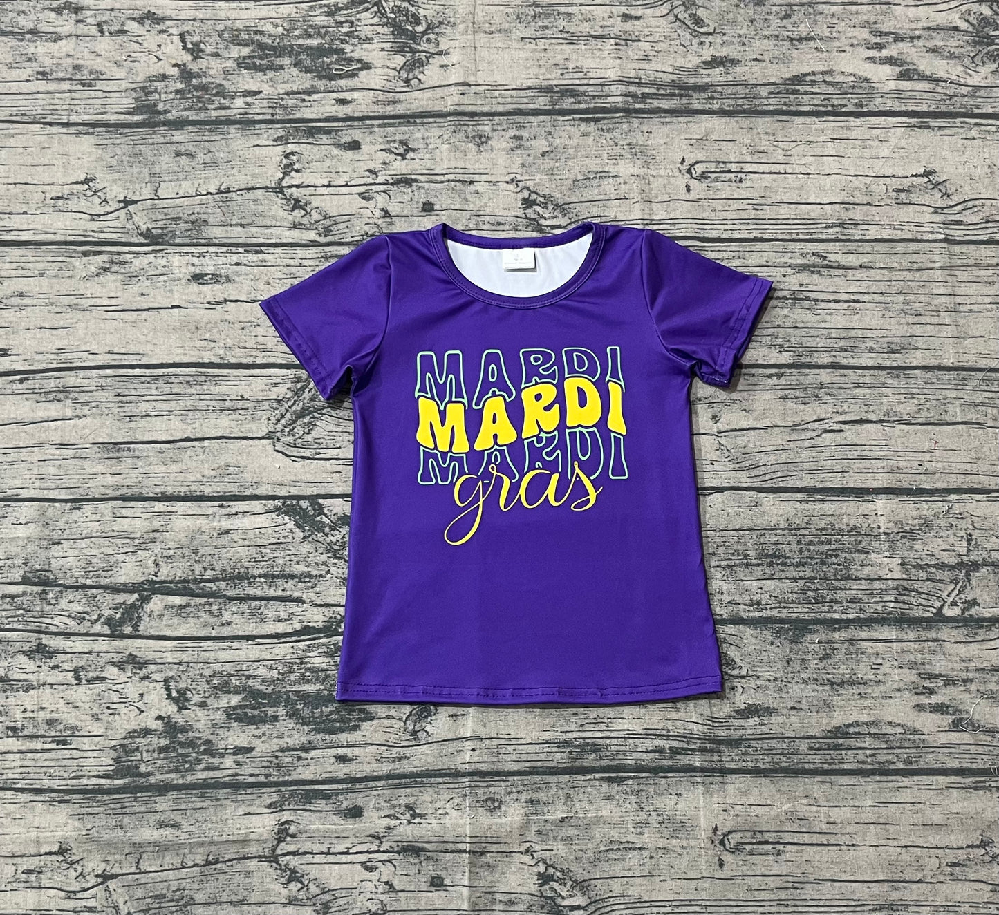 10.4 GT1253 Sample No Moq Baby Girls Purple Short Sleeve Donuts Bows MARDI GRAS Tee Shirts Top