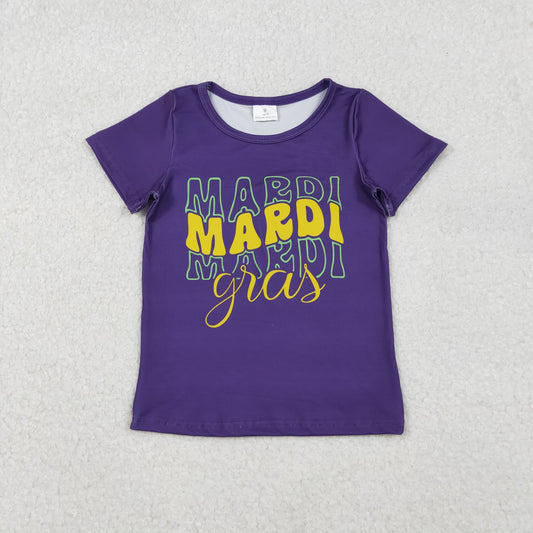 10.23 RTS NO MOQ (In stock)GT1253 Baby Girls Summer Tops Baby Girls Purple Short Sleeve Mardigras Tee Shirts Top