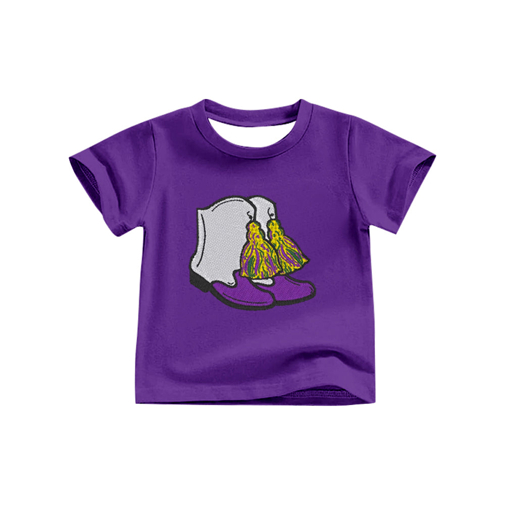 9.25 GT1254 Pre order No Moq Baby Girls Purple Short Sleeve Boots Mardigras Tee Shirts Top