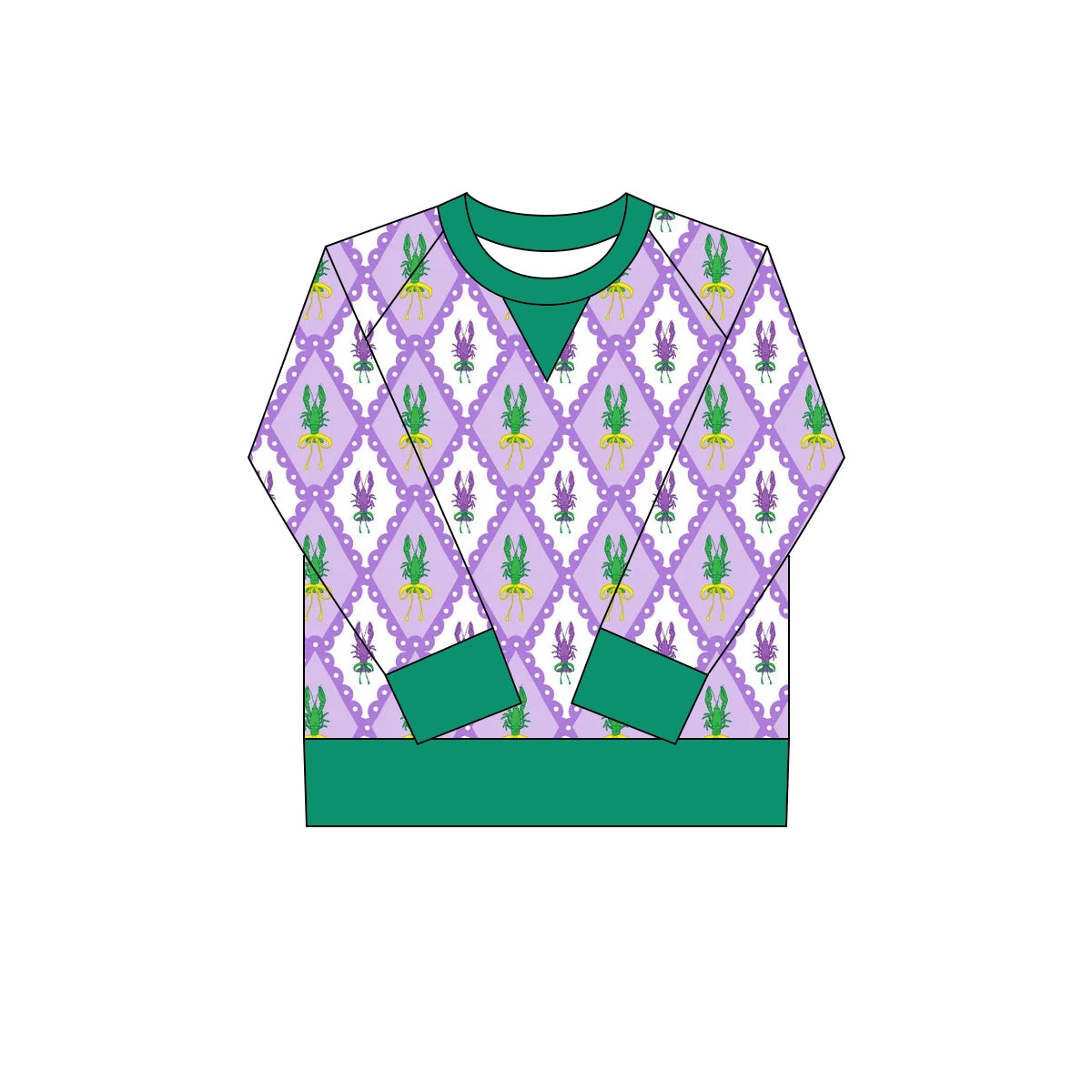 9.30 GT1268 Pre order No Moq Yoga fabric Baby Girls Mardigras Crayfishes Checked Long Sleeve Yoga Tee Shirts Top