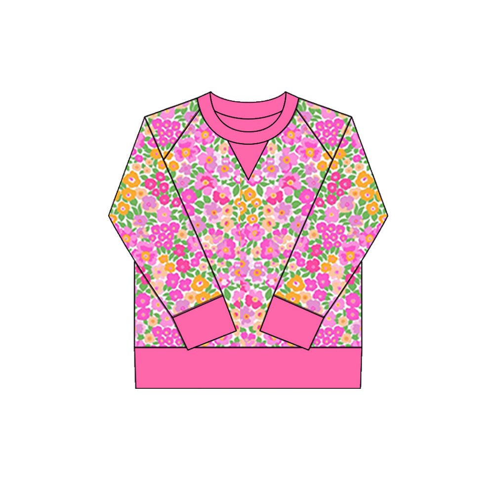 10.1 GT1296 Pre order No Moq Yoga fabric Baby Girls Pink Orange Flowers Long Sleeve Yoga Tee Shirts Top
