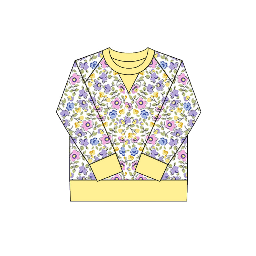 10.1 GT1298 Pre order No Moq Yoga fabric Baby Girls Pink Yellow Flowers Long Sleeve Yoga Tee Shirts Top