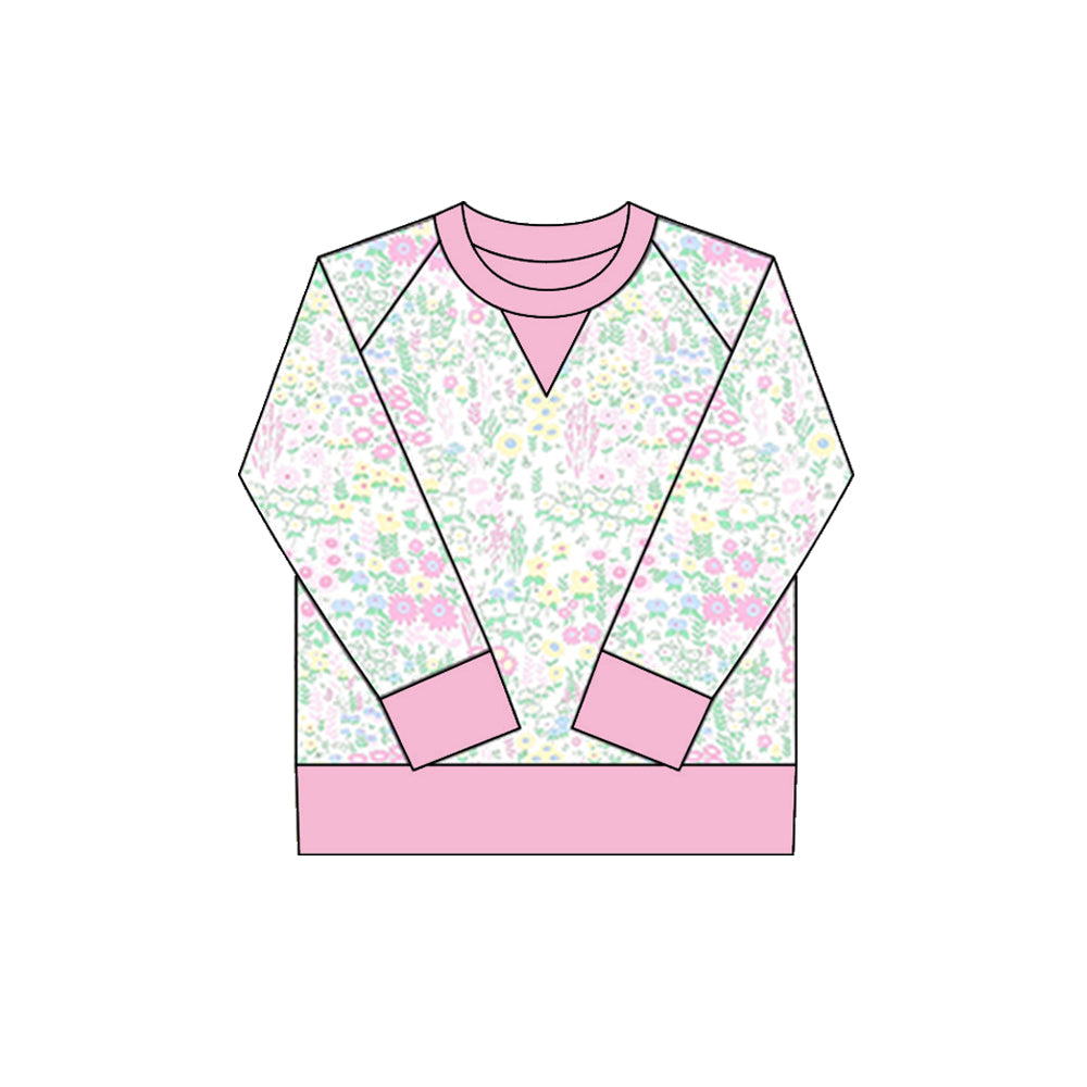 10.1 GT1299 Pre order No Moq Yoga fabric Baby Girls Pink Green Flowers Long Sleeve Yoga Tee Shirts Top
