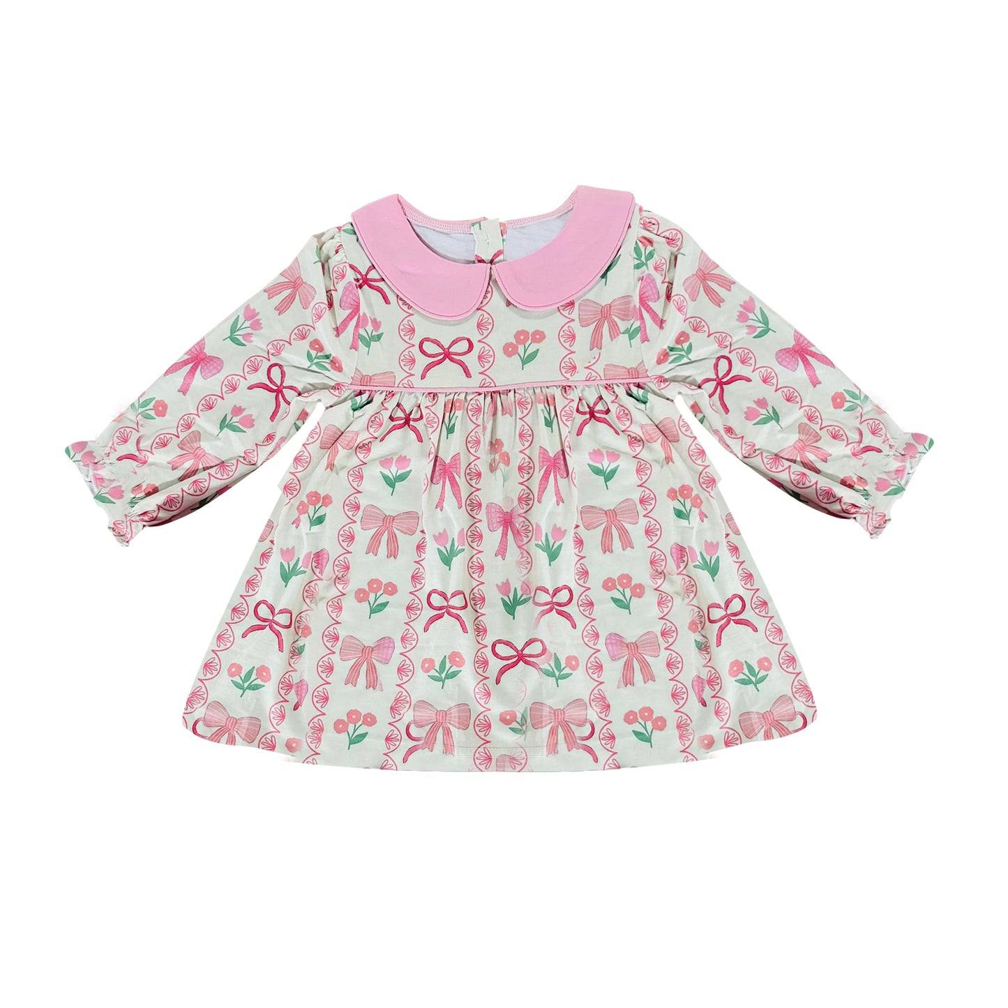 10.4 GT1300 Pre order No Moq Baby Girls Pink Bows Flowers Stripe Long Sleeve Shirts Top