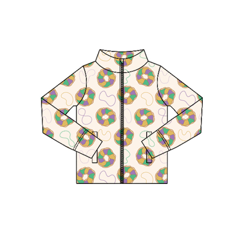10.18 GT1352 Pre order No Moq Yoga fabric Baby Girls Mardigras Donuts Lights Yoga Zipper Jackets Top