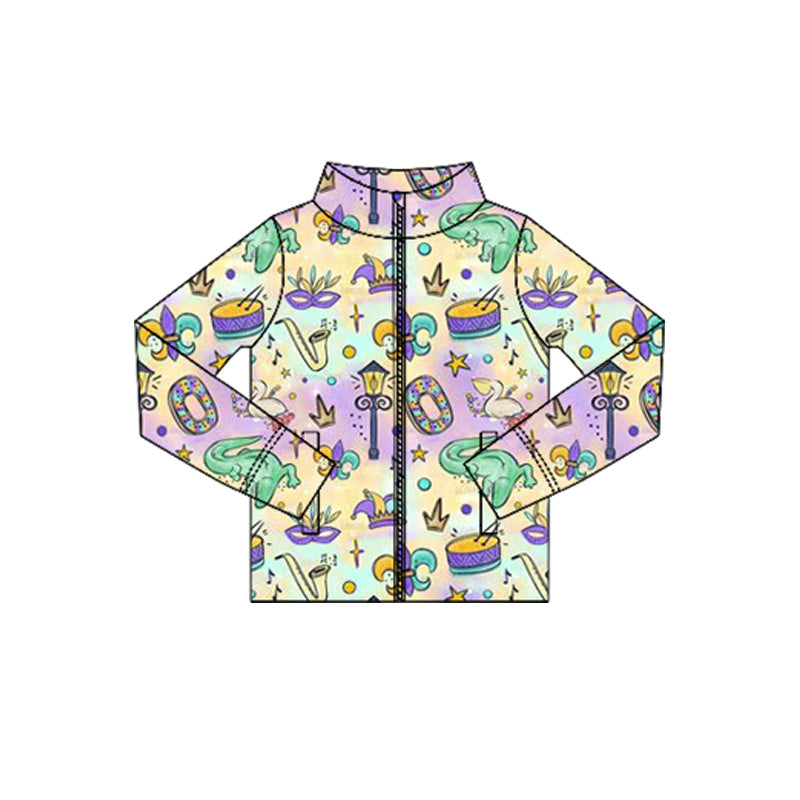 10.18 GT1355 Pre order No Moq Yoga fabric Baby Girls Mardigras Anchors Crocodiles Yoga Zipper Jackets Top