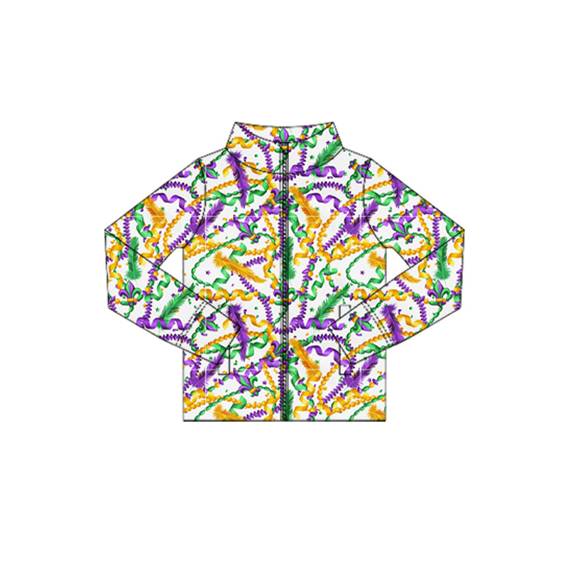 10.18 GT1358 Pre order No Moq Yoga fabric Baby Girls Mardigras Lights Fur Yoga Zipper Jackets Top