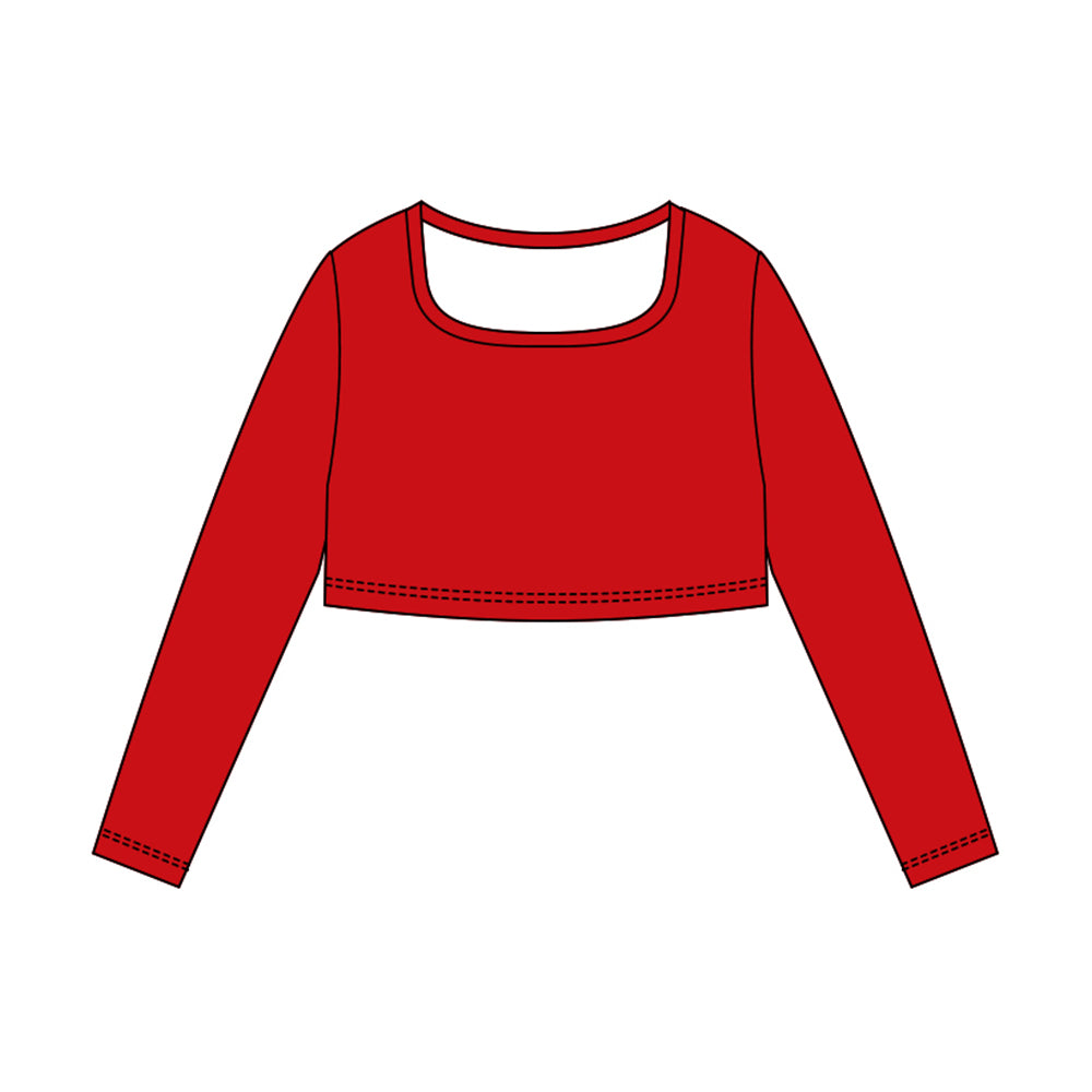 10.30 GT1380 Pre order No Moq Yoga fabric Baby Girls Red Long Sleeve Yoga T-shirts Top