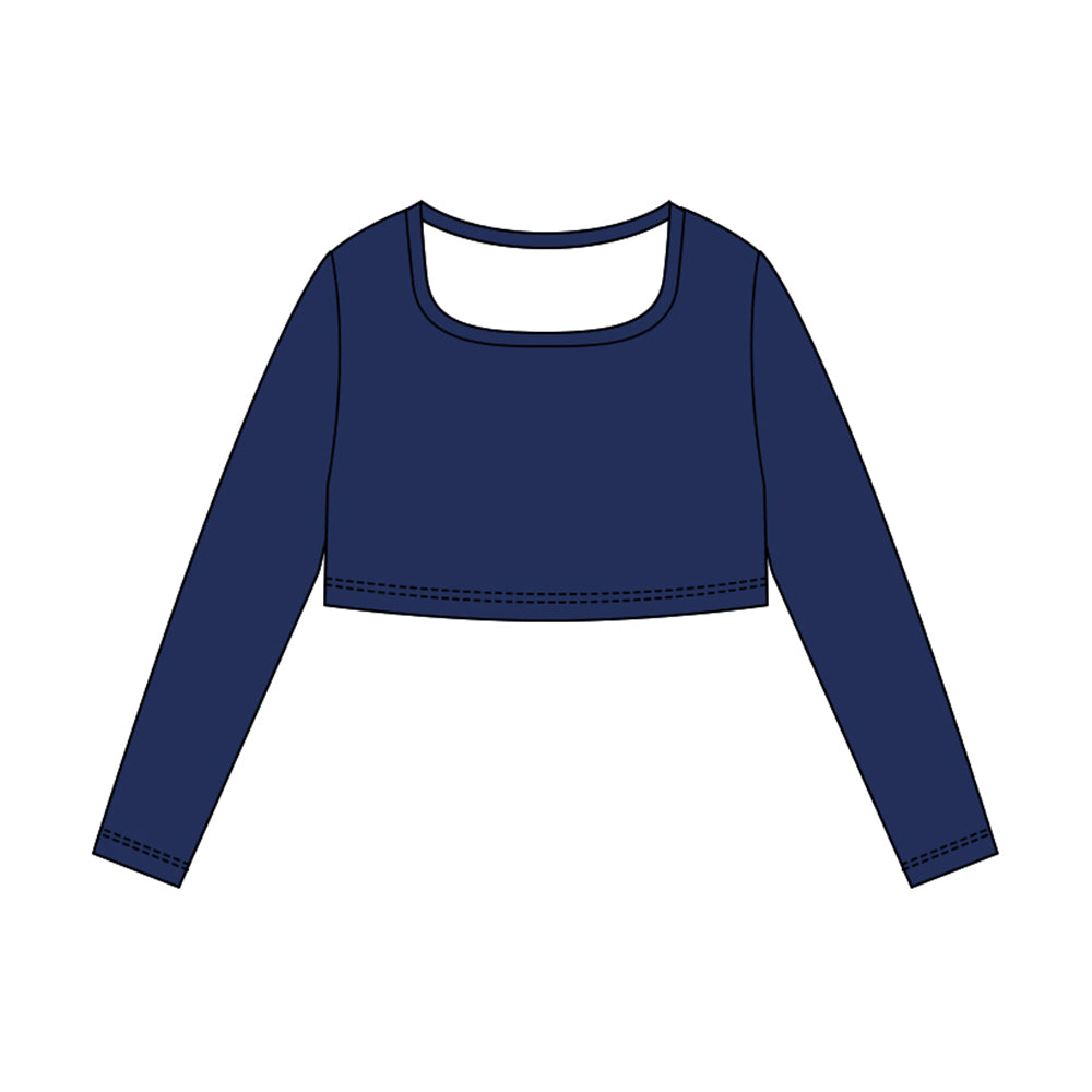 10.30 GT1383 Pre order No Moq Yoga fabric Baby Girls Navy Long Sleeve Yoga T-shirts Top