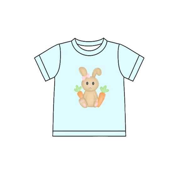 10.27 (Pre Order) No moq GT1395 PRE-ORDER Baby Girls Aqua Short Sleeve Rabbits Carrots Easter T-shirts Top
