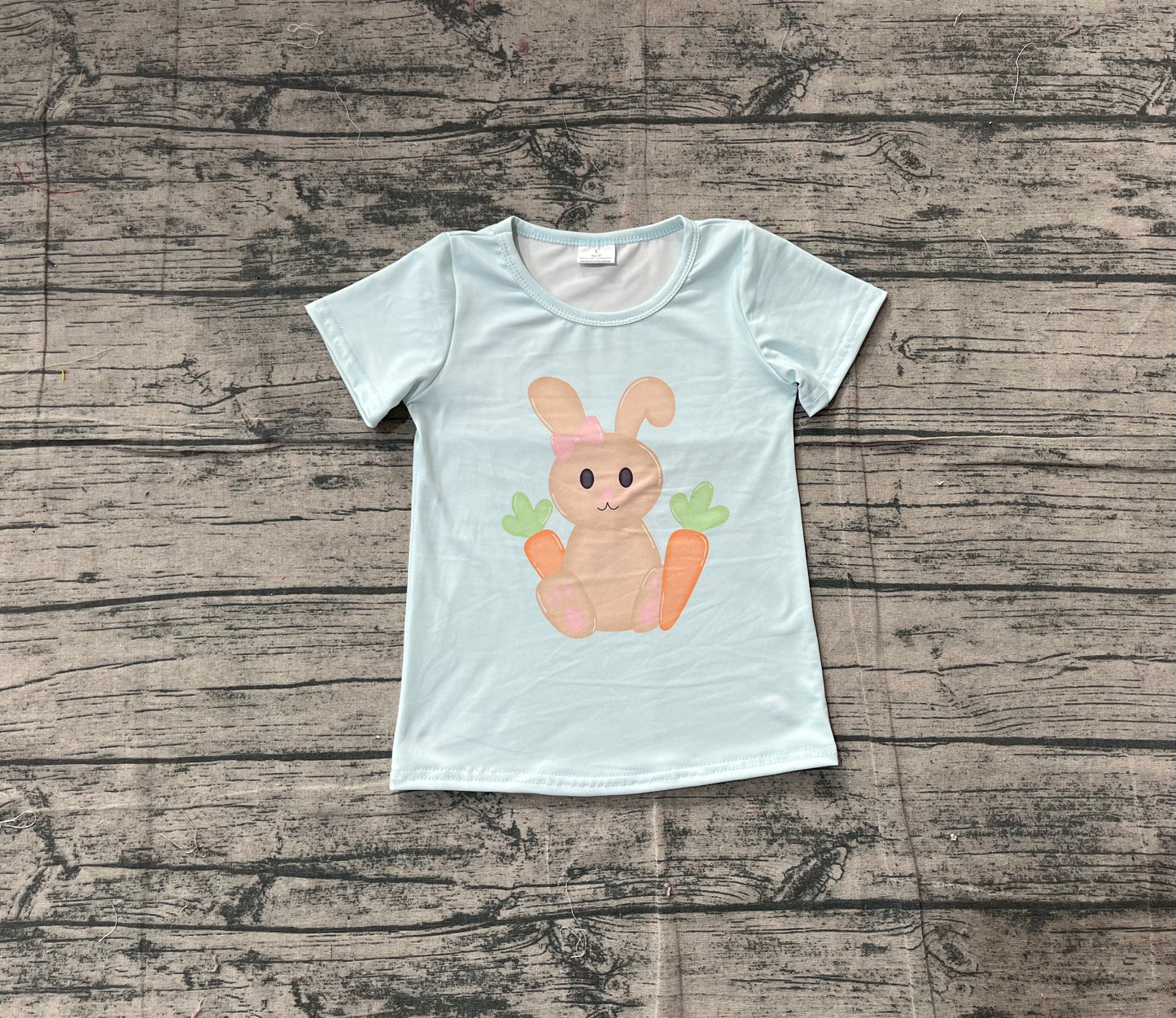 11.10 GT1395 Sample No Moq Baby Girls Aqua Short Sleeve Rabbits Carrots Easter T-shirts Top