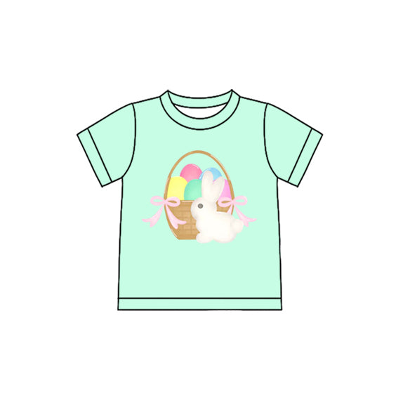 10.27 (Pre Order) No moq GT1396 PRE-ORDER Baby Girls Aqua Short Sleeve Rabbits Eggs Easter T-shirts Top