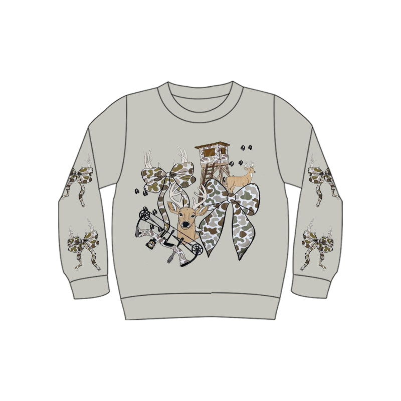 10.28 GT1399 Pre order No Moq Baby Boys Grey Long Sleeve Camo Bows Deer Hunting T-shirts Top