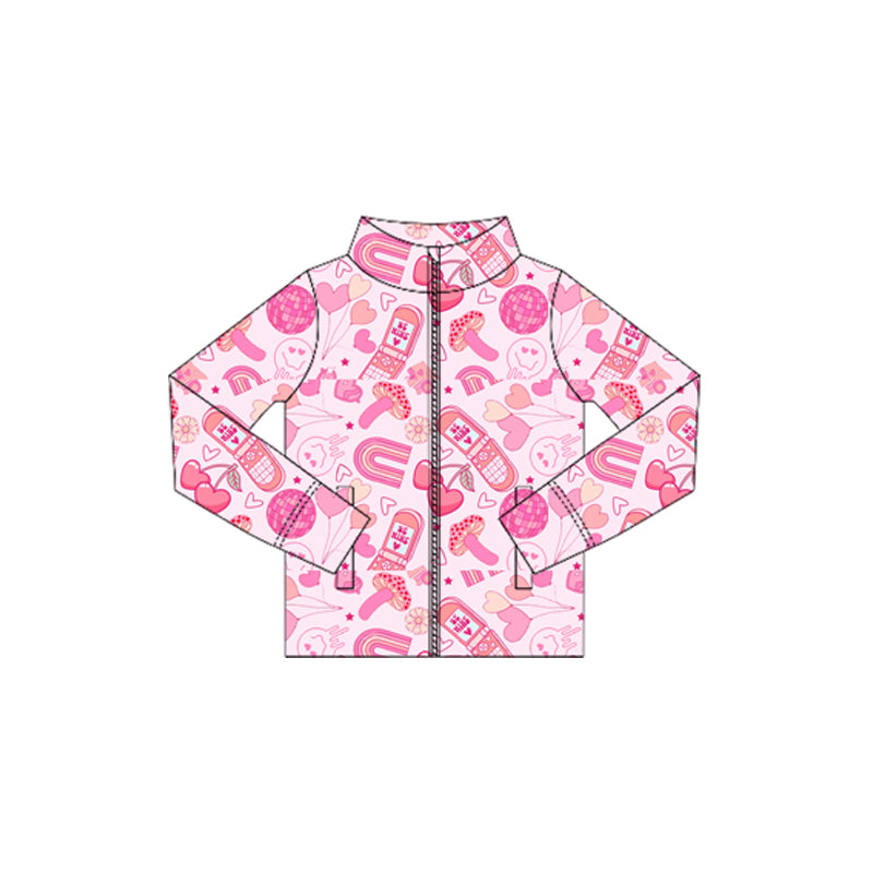 11.4 GT1416 Pre order No Moq Yoga fabric Baby Girls Long Sleeve Heart Balloons Zipper Pockets Valentine Yoga Jackets Top