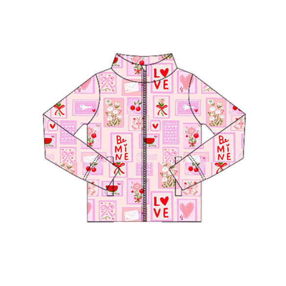 11.4 GT1417 Pre order No Moq Yoga fabric Baby Girls Long Sleeve Flowers Checked Zipper Pockets Valentine Yoga Jackets Top