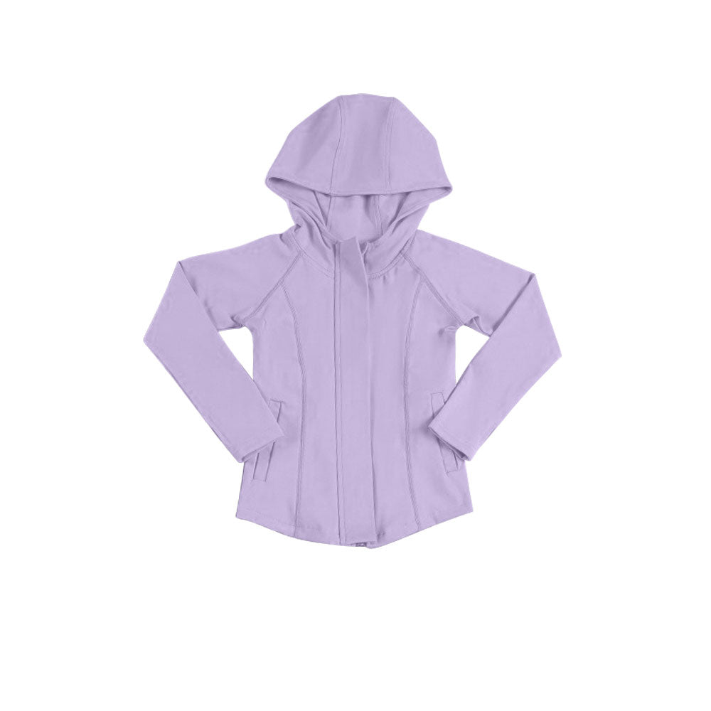 11.12 GT1436 Pre order No Moq Yoga fabric Baby Girls Lavender Long Sleeve Pockets Zipper Yoga Hoodies Jackets Top