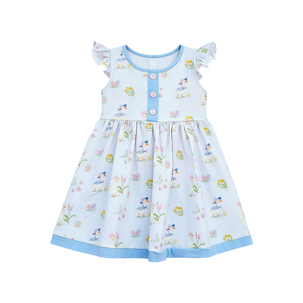 1.6 GT1581 Pre order No Moq Baby Girls Flutter Sleeve Eggs Gooses Flowers Button Easter Tunic Shirts Top