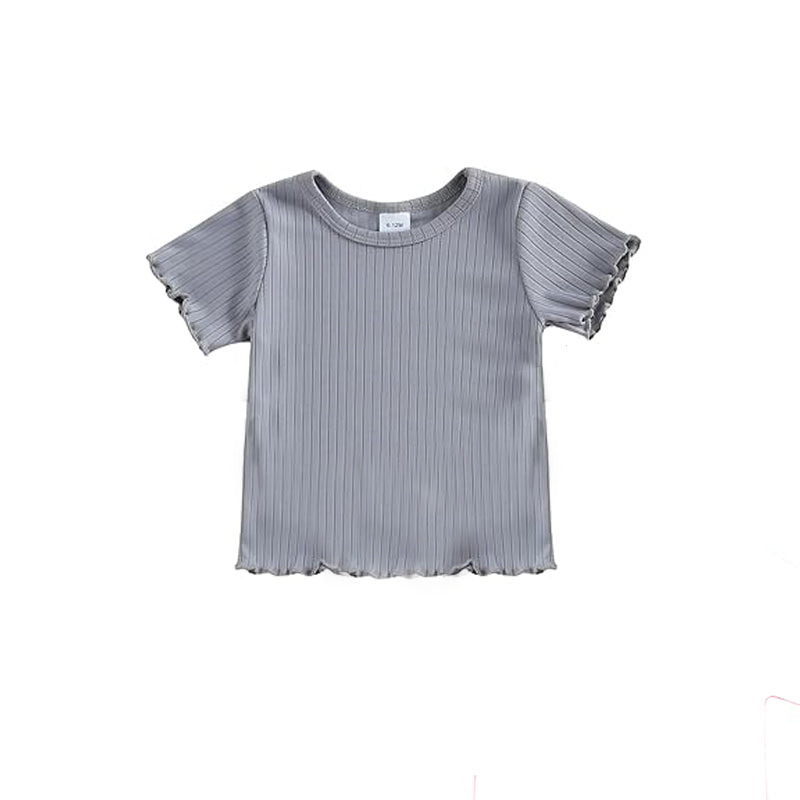 2.2 GT1604 Pre order No Moq Baby Girls Grey Short Sleeve T-shirts Top