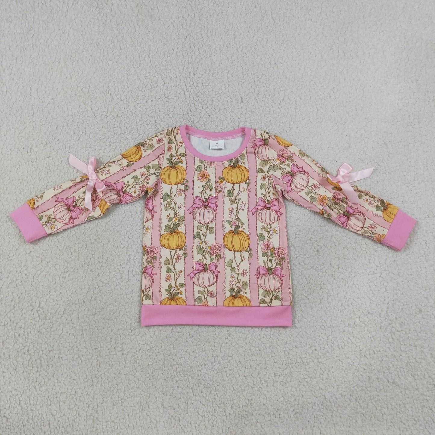 RTS NO MOQ (In stock)GT1659 milk silk Baby Girls Long Sleeve Colorful Flowers Pumpkins Stripe Fall T-shirt Top