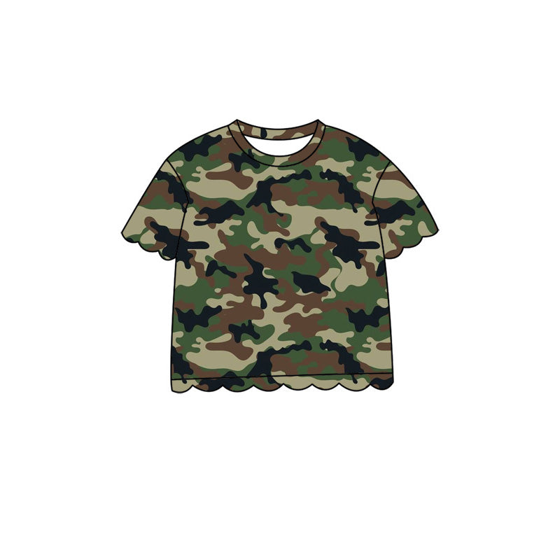 4.29 Pre order No Moq Baby Girls Casual Camo Short Sleeve Top Scallop Pockets Skirt Shorts Bottom Sets