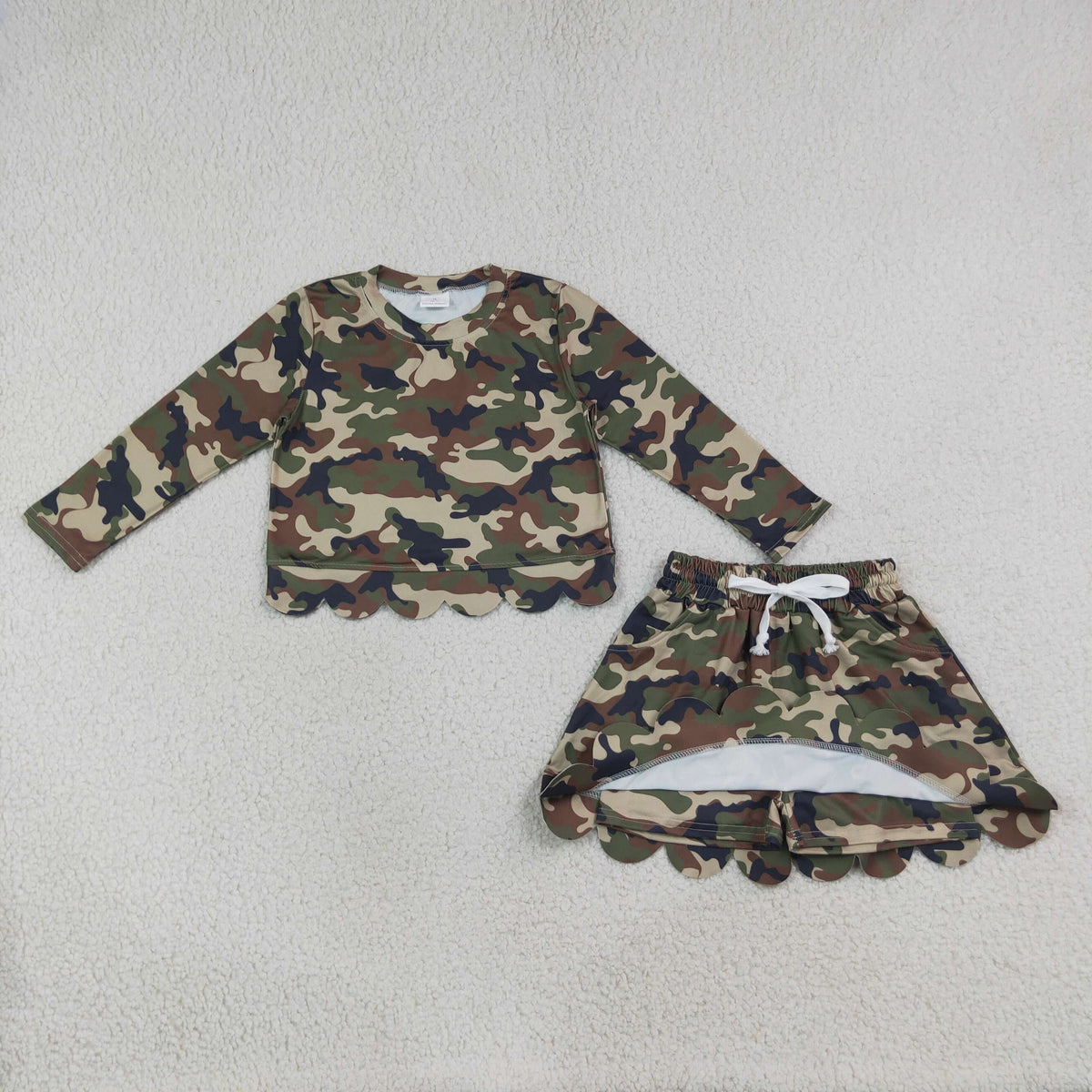 GT1691+GLK0303 RTS NO MOQ (In stock)Baby Girls Southern Green Camo Scallop Pockets Set