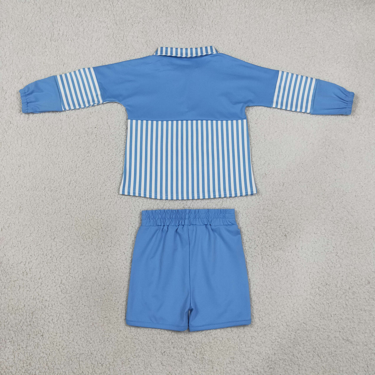 RTS NO MOQ (In stock)GLS0107(GT1716+SS0950) yoga fabric Baby Girls Hot Blue Stripe Zip Pullovers Shorts Yoga Active Clothes Sets