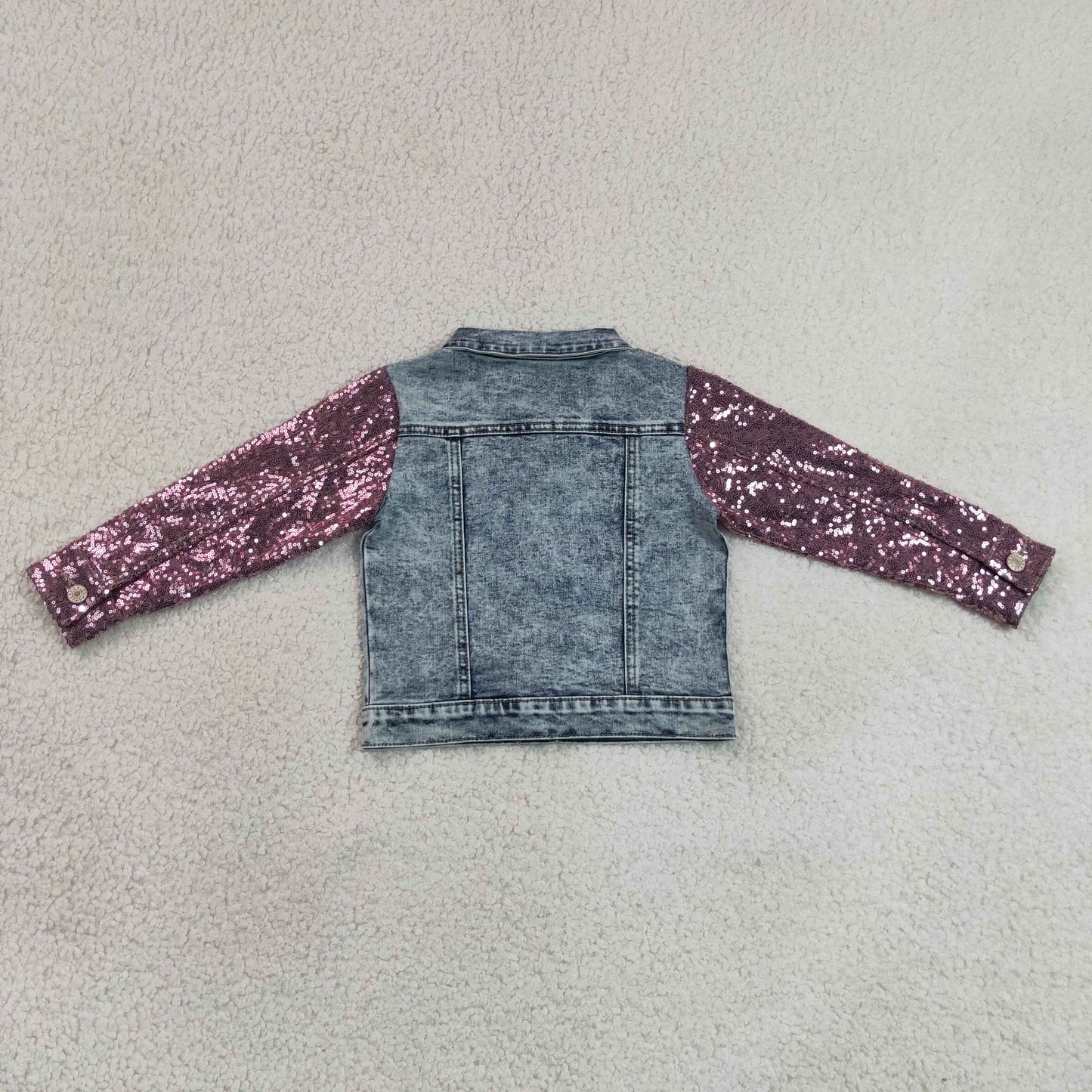 GT1731 RTS NO MOQ (In stock)Baby kids Long-sleeve denim top with sequined sleeves and a pocket