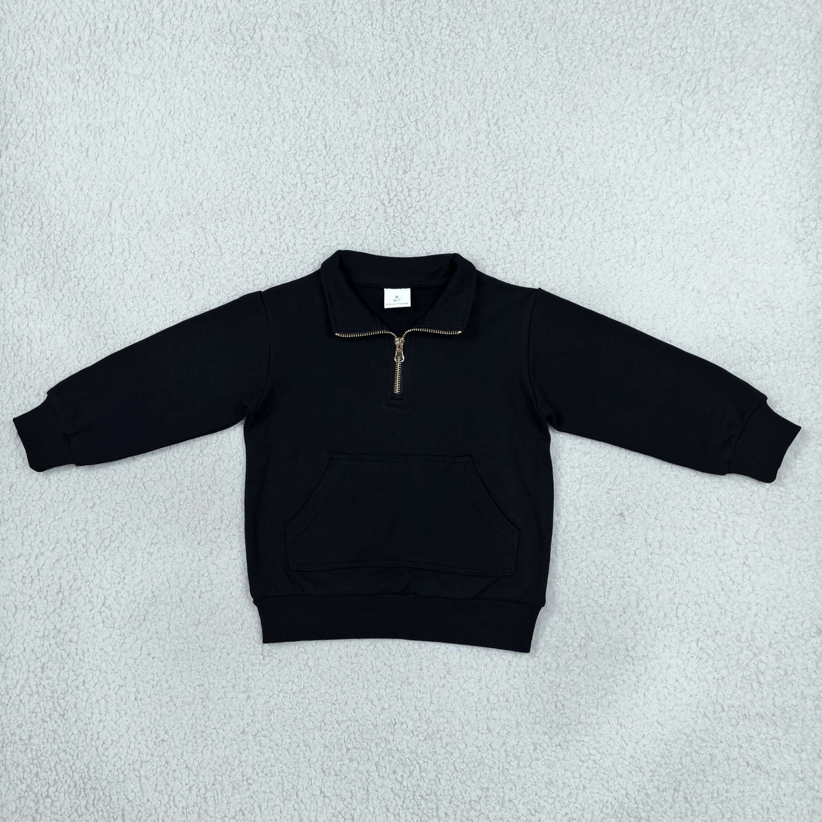 RTS NO MOQ (In stock)fleece GT1764 Baby Girls Zip Pocket Black Long Sleeve Sweater Pullovers Top