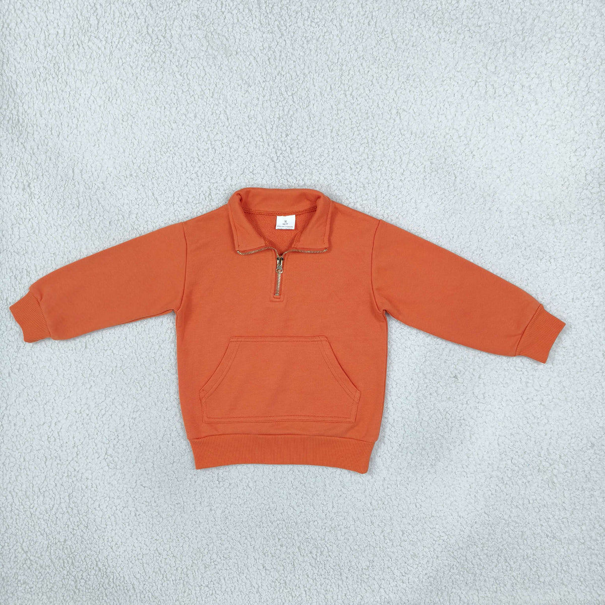 RTS NO MOQ (In stock)fleece GT1765 Baby Girls Zip Pocket Orange Long Sleeve Sweater Pullovers Top