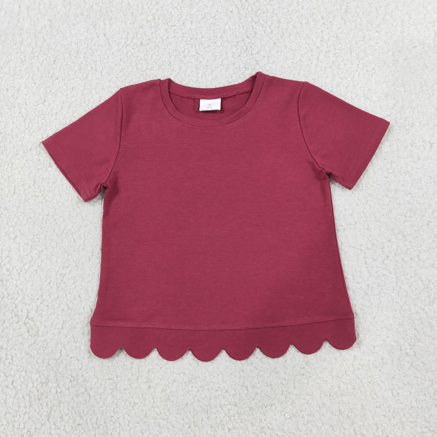 RTS NO MOQ (In stock)cotton GT1771 Baby Girls Red Short Sleeve Scallop T-shirts Top