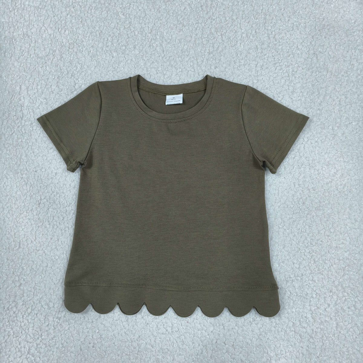 RTS NO MOQ (In stock)cotton GT1772 Baby Girls Olive Short Sleeve Scallop T‑shirts Top Summer Spring Casual Pullover Tees