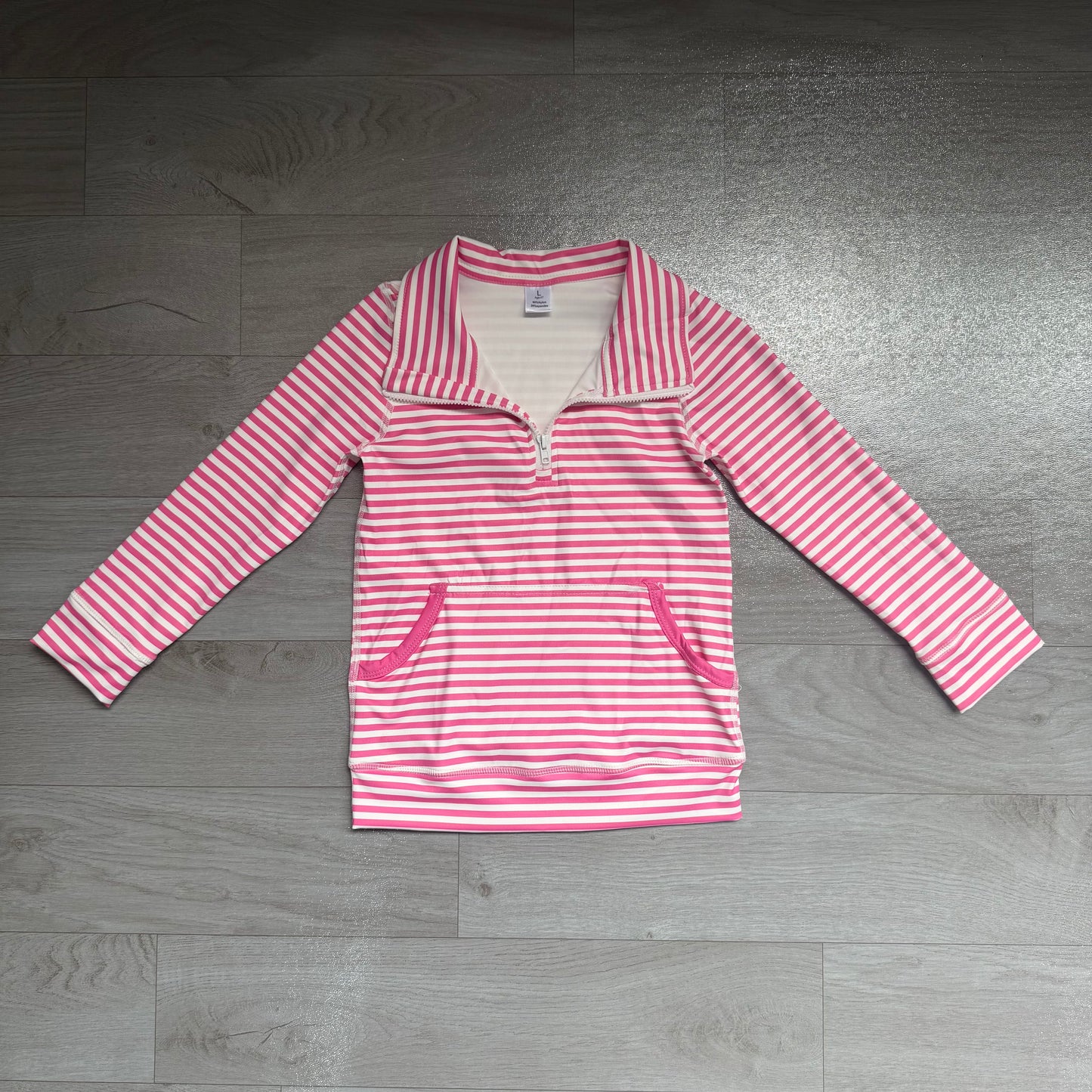 GT1783 Sample No Moq Yoga Baby Girls Pink White Striped Team Print Zipper Pullover Yoga Active Top
