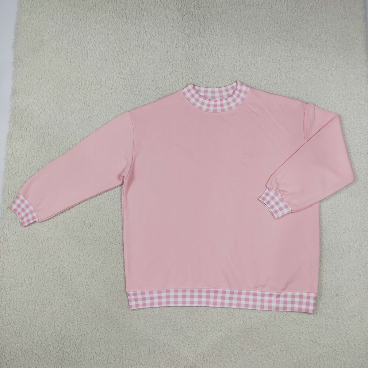 RTS NO MOQ milk silk GT1794 Sweatshirt Material Adult Women Pink Sweater Gingham Tee Shirts Tops Casual Wear Top