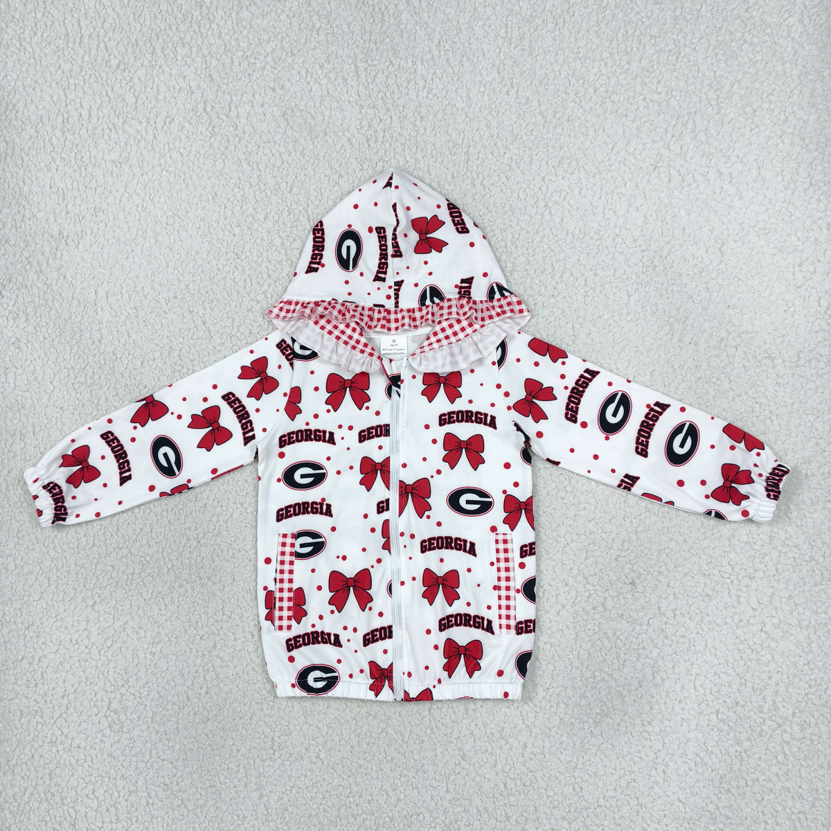 RTS NO MOQ (In stock)GT1831 Baby Girls Bows Zip Pockets Team Ruffle Hoodie Jackets Top Casual Top