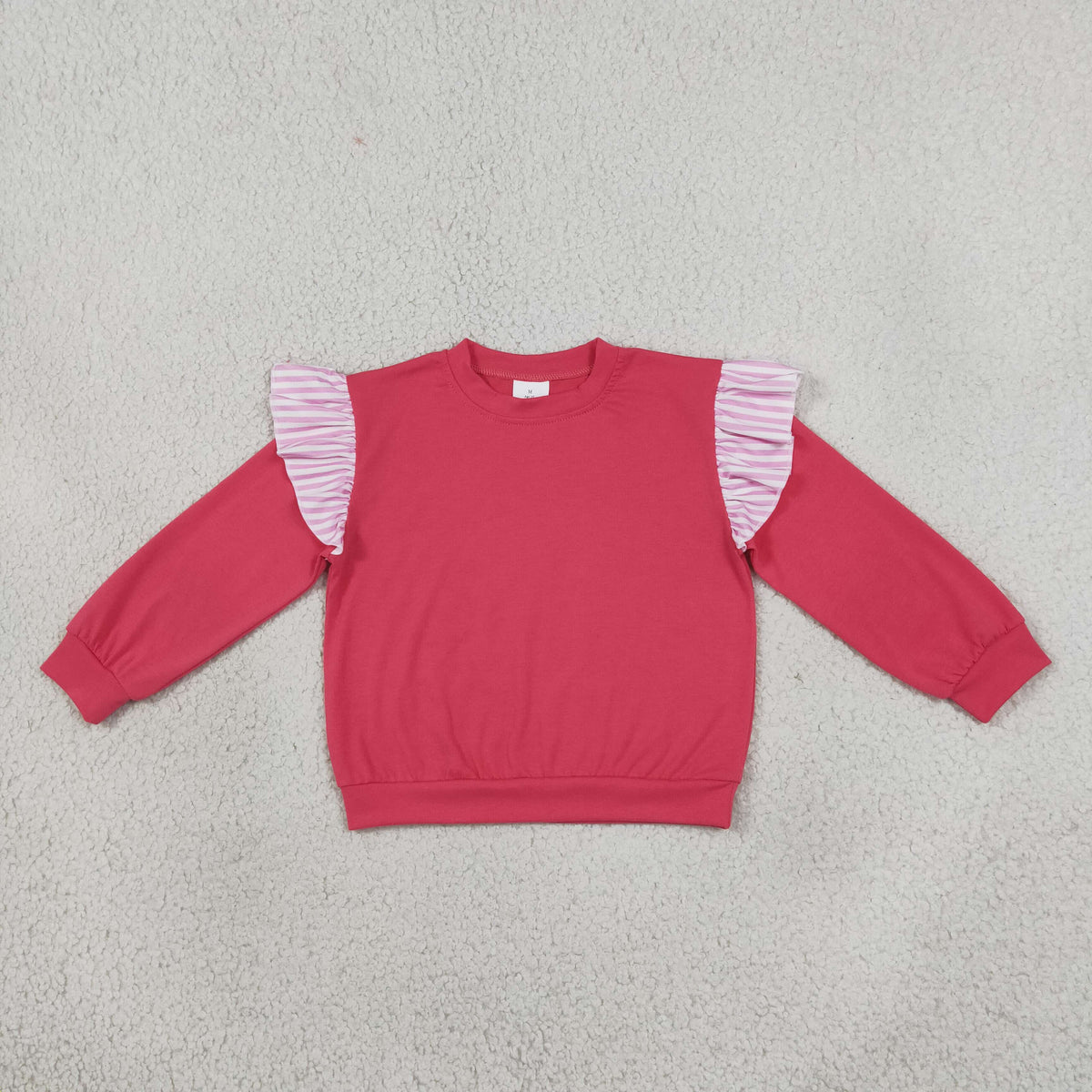 RTS NO MOQ (In stock)cotton GT1848 Baby Girls Watermelon Red Stripe Long Flutter Sleeve T-shirts Top