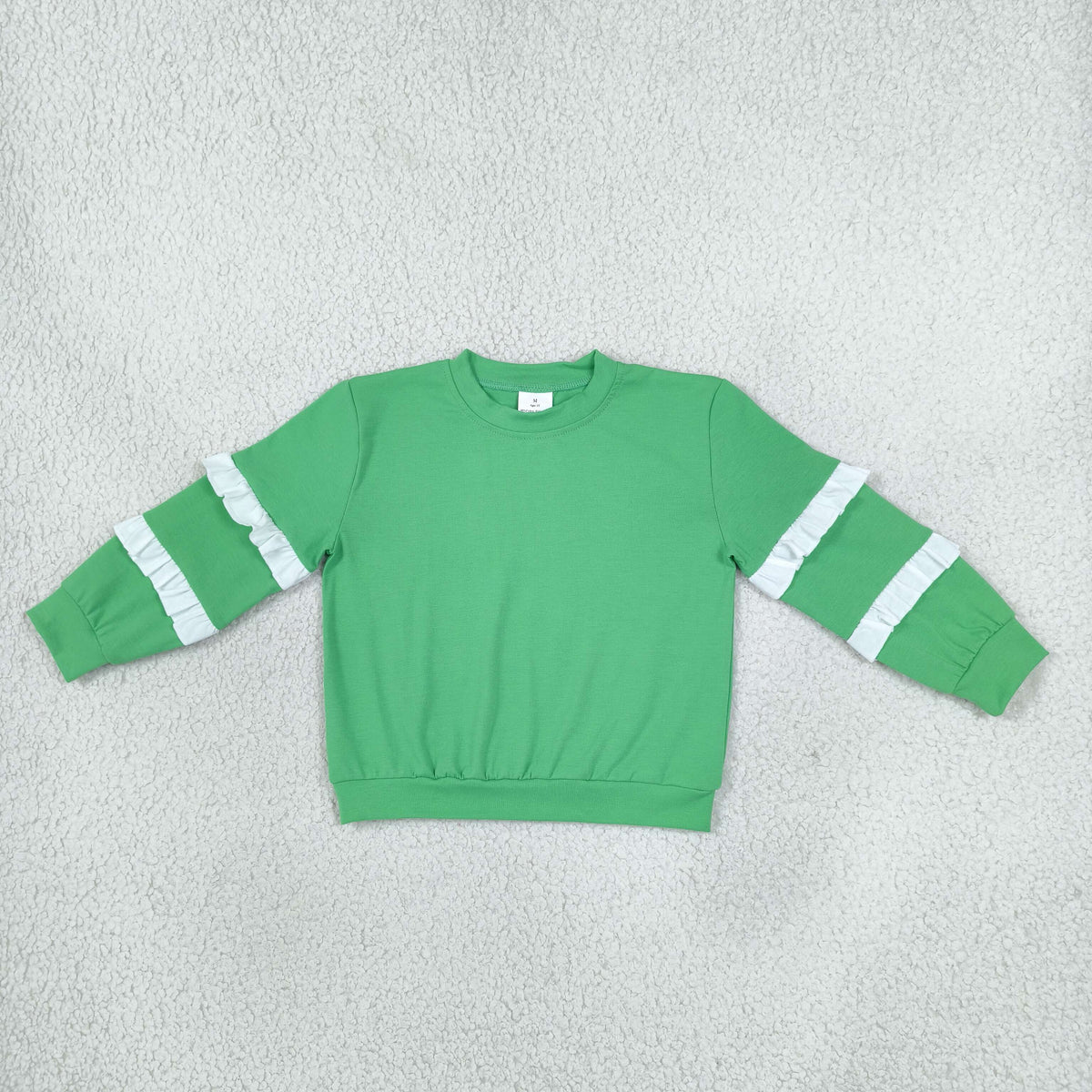 RTS NO MOQ (In stock)cotton GT1858 Baby Girls Green White Patchwork Long Sleeve T-shirts Top