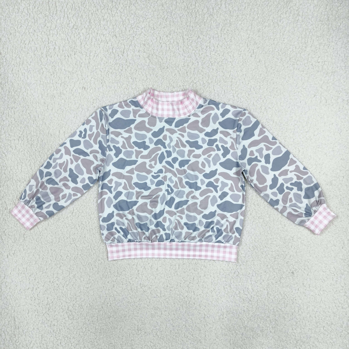 RTS NO MOQ (In stock)milk silk GT1874 Baby Girls Pink Light Grey Camo Long Sleeve Choker T-shirts Top