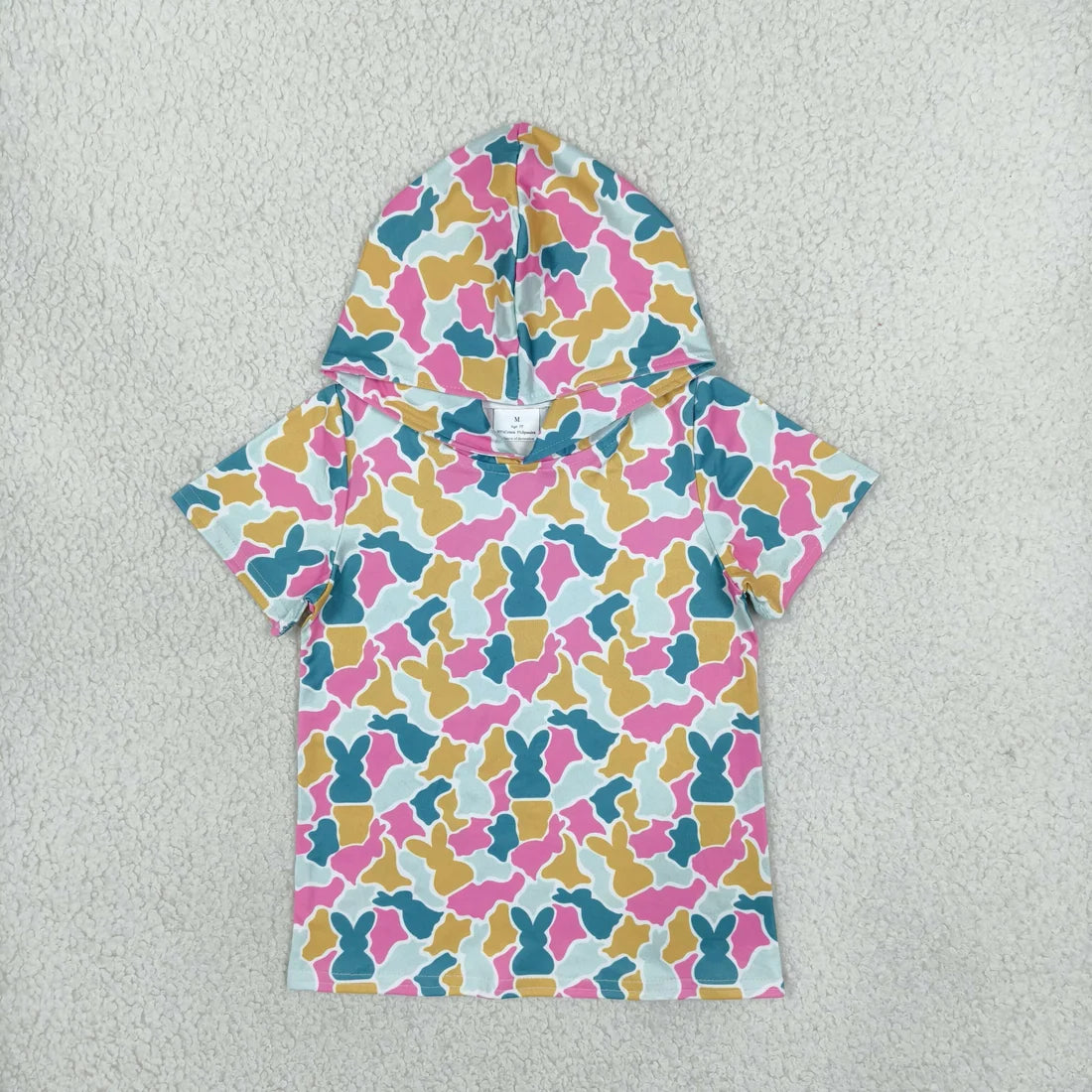 RTS NO MOQ Sibling milk silk Baby Girls Easter Bunny Camo Print Hooded Tee Long Sleeve Top And Skort Outfit