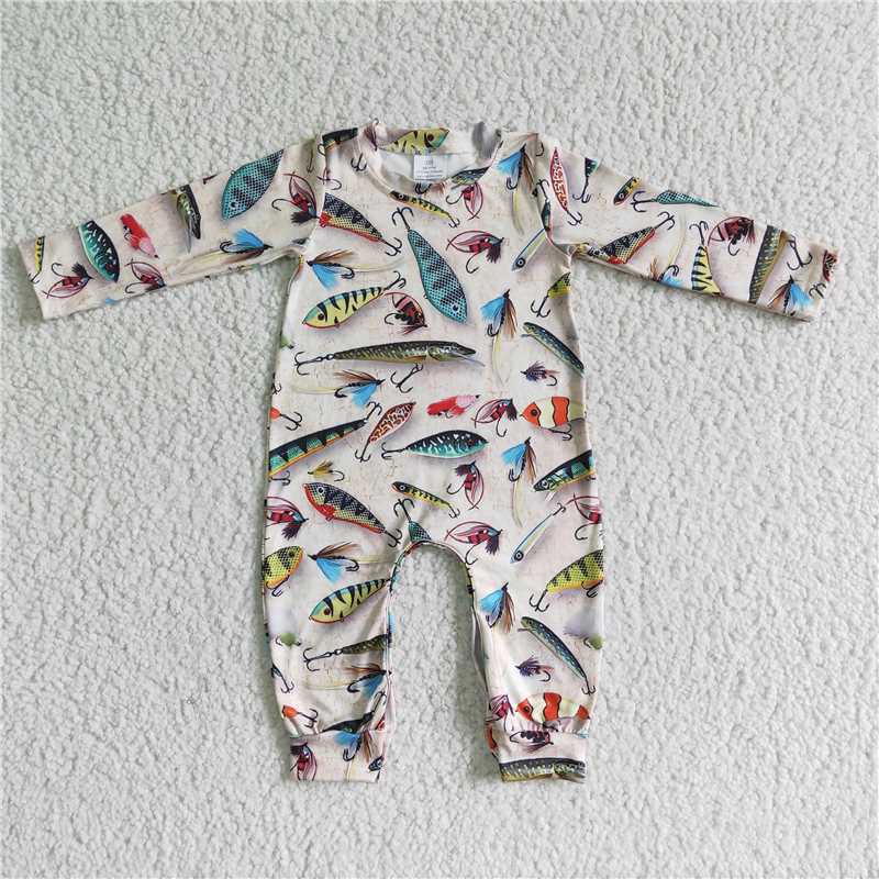 USA Warehouse (IN STOCK) LR0003 Baby Boy Fish Print Long Sleeve Romper Cute Baby Outfit for Boys