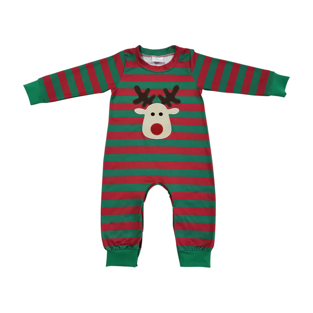 10.2 RTS Sibling Christmas Reindeer Embroidery Rompers Dresses Outfits